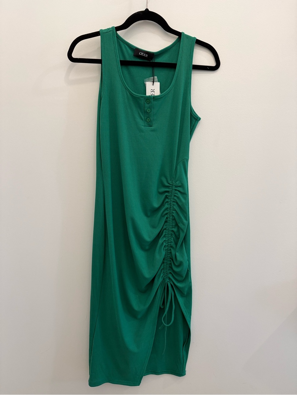 Cider Emerald Green Ruched Midi Tank Dress